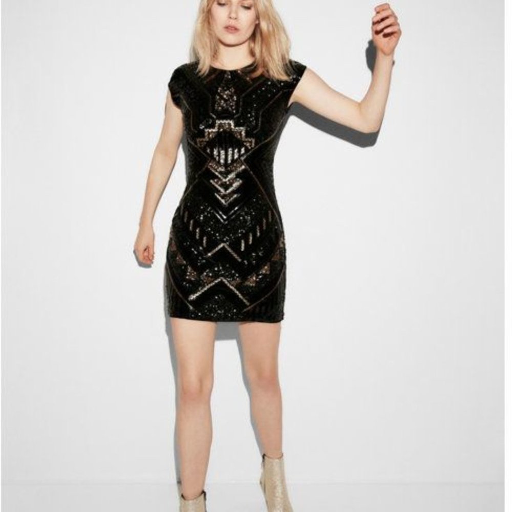 EXPRESS | Velvet Beaded Cap Sleeve Dress